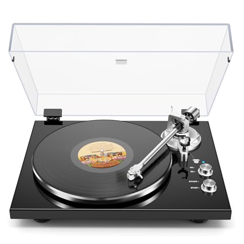 Belt Drive Turntable for Vinyl Record Player,Work with Bluetooth Speakers or Active Speaker,Built-in Phono Pre-amp,USB Digital Output,Magnetic Cartridge, 33/45 RPM,High-Gloss Wood Design