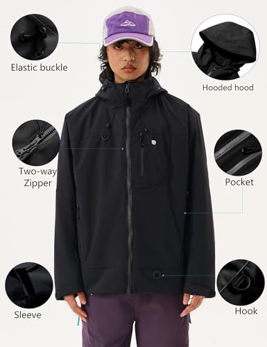 Image of Venzina Men's Waterproof Rain Jacket-Lightweight Windbreaker with Color Block Design, Breathable for Urban Outdoor, Daily Commuting I Fashion Unisex Couple Jacket