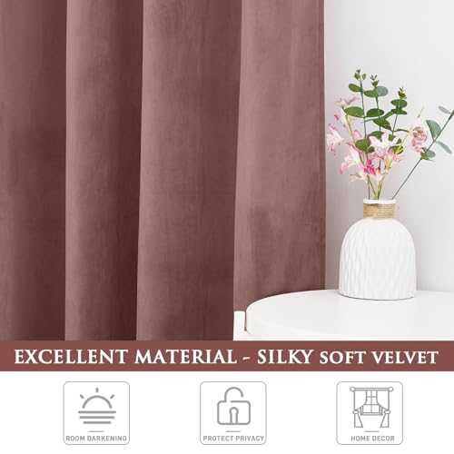 StangH Wild Rose Pink Curtains 108 inches for Living Room, Elegant Soft Velvet Room Darkening Window Drapes Rod Pocket Thermal Insulated Sliding Door Panels, W52 x L108, 2 Panels - Image 5
