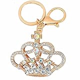 Axmerdal Elegant Metal Ring Sparkling Gold Crown Charms Keychain Rust Resistant Alloy & Crystals Keyring Unique Backpack Handbag Purse Mobile Bling-bling Decoration Gadgets Accessories