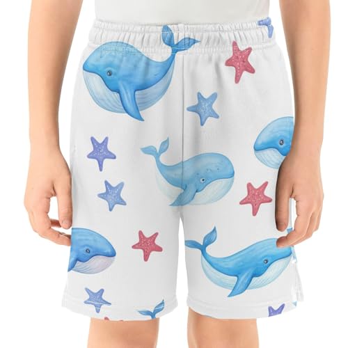 J JOYSAY Starfish Whale Blue Boys Athletic Shorts Kids Youth Casual Shotrs with Elastic Waistband Pockets2