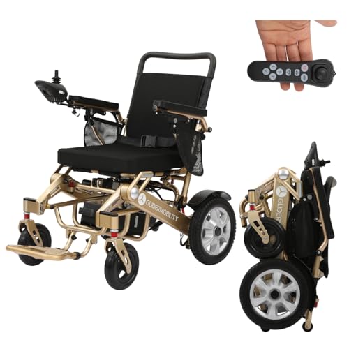 Glider Mobility Explorer Pro - Silla de ruedas eléctrica plegable automática, motores duales de 300 W, batería de 24 V 12 Ah, rango de 17 millas, 4 mph, capacidad de 150 kg, ligera, aprobada por