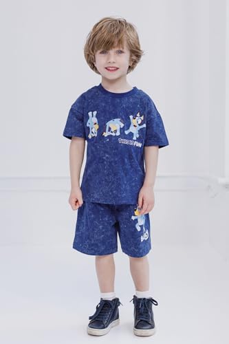 Image of Bluey Drop Shoulder T-Shirt and Shorts Outfit Set Toddler to Big Kid Sizes (2T - 10-12)