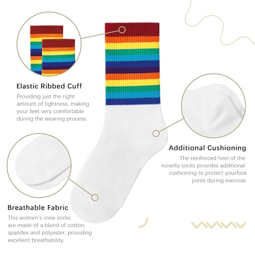 Image of Vintage Striped Crew Socks Slouchy Calf Tube Socks for Women and Men