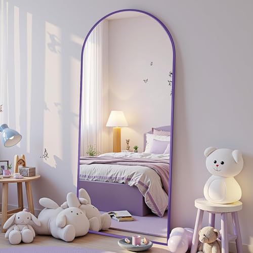 Full Length Mirror, 58"x18" Floor Mirror, Arch Floor Standing Mirrors Freestanding Arch Full Body Mirrors with Stand for Bedroom, Hanging Mounted for Living Room Cloakroom, Purple