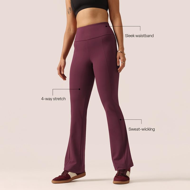 Image of BlissClub Women's Ultimate Kick Flare Pants - Lite, 4-Way Stretch, High Waist, Pintuck Detail, Flared Fit, Sweat-Wicking, All-Daywear