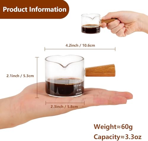 Image of 100ml Espresso Cup, Espresso Measuring Cup with Wooden Handle, Precise Espresso Shot Cups for Home Baristas, Professional Coffee Measuring, Cooking and Cocktail Making