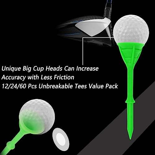 FINGER TEN Golf Tees Plastic Unbreakable Tee 3 1/4 Inch 12/24/60 Pack, Durable Stable Golf Tee 4 Colors Available for Practice (Multicolor, 3 1/4 Inch(12 Pack))