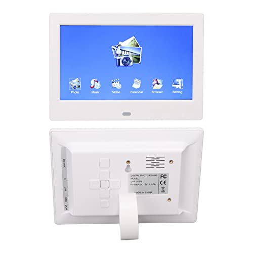 Cornice Digitale da 7 Pollici, Multiformato 720p, Telecomando in più Lingue, Cornice con Altoparlanti Stereo, Orologio, Calendario, Risoluzione 800x480 (Spina europea)