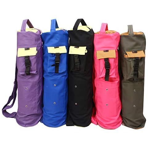 KD Yoga Mat Bag Cotton Canvas Cover Extra Large Bag Multi Functional Pockets for Bottle Belt Bricks Towel Wallet Block & More Sling Bag Mat Holder (M Green) Cover