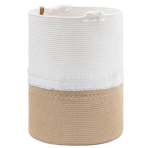 Image of CherryNow Woven Storage Basket Clothes Hampers for Laundry, Tall Wicker Laundry Baskets for Blankets, Decorative Baskets for Home Decor, 16 x 22 inches, 69L, Jute
