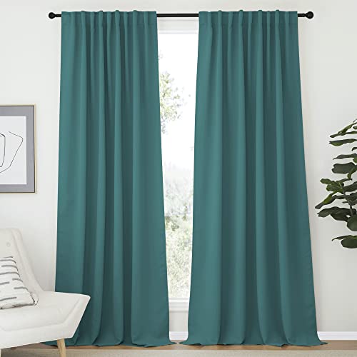 NICETOWN Living Room Blackout Draperies - (Sea Teal Color) W70 x L108, 2 Pieces, Room Darkening Window Drape Panels Sea Teal 70"W x 108"L (Pack of 2)