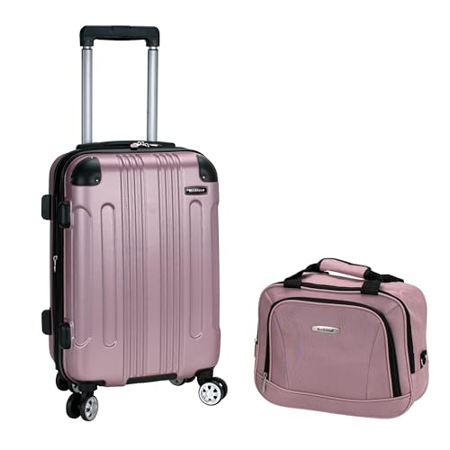 Image of Rockland London Hardside Spinner Wheel Luggage Set, Pink, Carry-On 20-Inch and Tote 14-Inch (F1902-PINK)