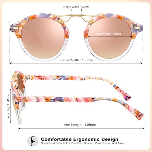 Image of CARFIA Double Bridge Small Acetate Sunglasses for Women Polarized, Retro Metal Brow Ladies Sunnies Fashion Round Eyewears