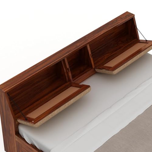 Image of TG Furniture Sheesham Wood Queen Size Bed with Storage | Wooden Double Bed with Hydraulic Storage for Bedroom & Hotel | Platform Cot Bed Palang | 78 X 60 Inch, Natural Finish