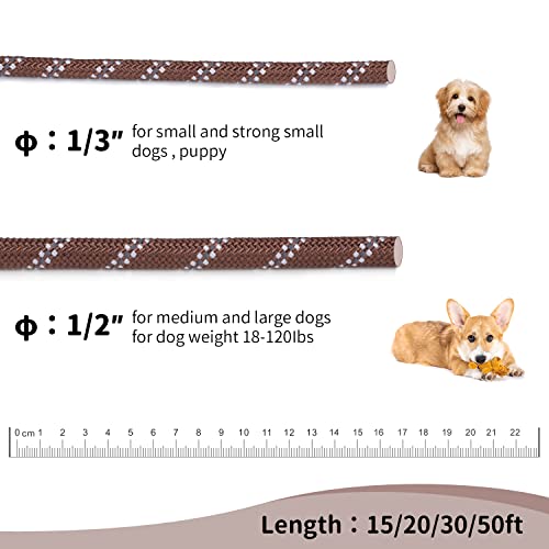 Image of Long Dog Leash for Training 30Ft-Reflective Nylon Rope with Swivel Hook-Recall Agility Lead for Large Small Medium Dogs Outside Walking Hiking-Brown Diam 1 /2 inch