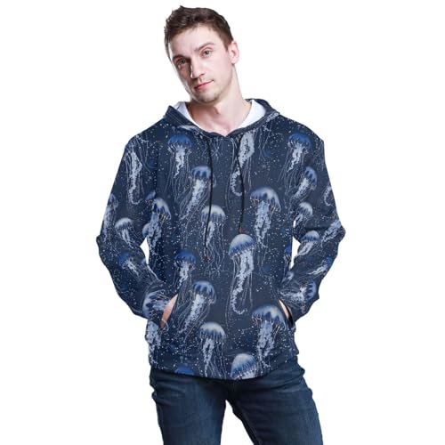 ALAZA Jellyfish Blue Men’s Hoodie Sweatshirt Casual Long Sleeves Soft Pullover with Pocket4