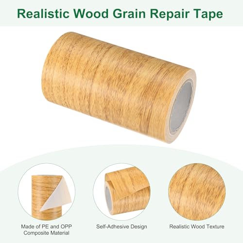 Image of M METERXITY 2-Rolls Wood Grain Repair Tape, 4 Inch x 15ft Self-Adhesive Wood Floor Tape, Realistic Textured Repair Patch, Contact Paper for Furniture /Floors [Golden Camel]