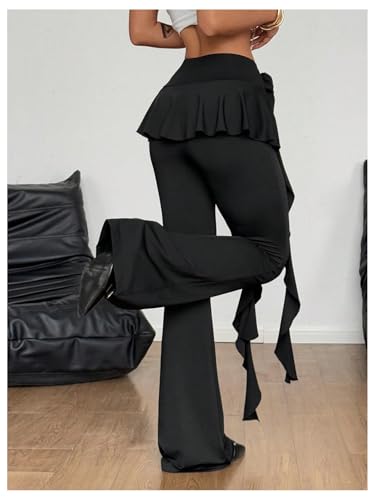 Verdusa Women's Ruffle Bell Bottom Pants Y2k Flare Pants with Strap2