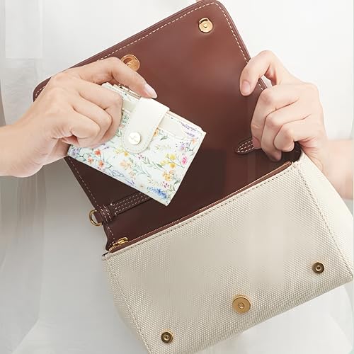 Image of Small Womens Wallet,Bifold Leather Wallet for Women RFID Card Holder Ladies Compact Pocket Wallet for Crossbody Bag (White Floral)