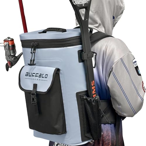 Buffalo Gear Fish Cooler Backpack 20L 22Qt Insulated Fishing Cooler Bag with Drain Plug Waterproof Kill Backpack
