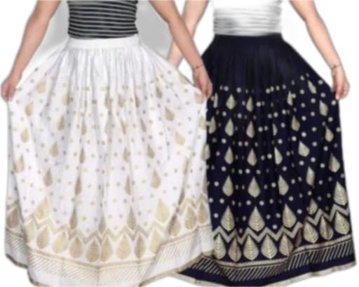 Women’s Tier Style Skirt – Printed Long Flared Look in Soft Rayon-image-20