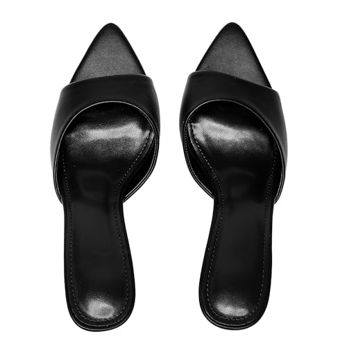 Image of Riekhany High Heel Mules for Women Slip On Open Pointed Toe Classy Patent Leather Stiletto Pumps Formal Slingback Mule Sandals Dress Walking Shoes