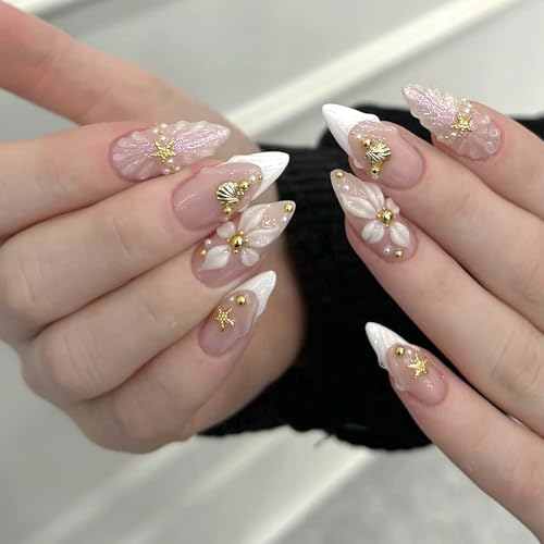 24Pcs White French Tip Press on Nails Medium ...