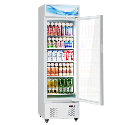 Image of 22.8'' W Commercial Beverage Refrigerator, 11 Cu.Ft Glass Door Drink Cooler with Soft Light and 5 Shelves, Display Refrigerator for Restaurant Store Cafe Bar, White