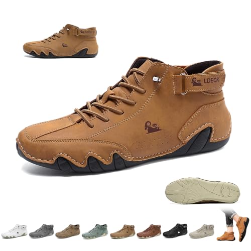 Italienische handgefertigte Leder-Beck-Schuhe for Herren, hohe Outdoor-Stiefel, rutschfest, leicht, bequem, Unisex, for Wandern, Camping und Autofahren, ganzjährige Chukka-Stiefel(Light brown,45 EU)
