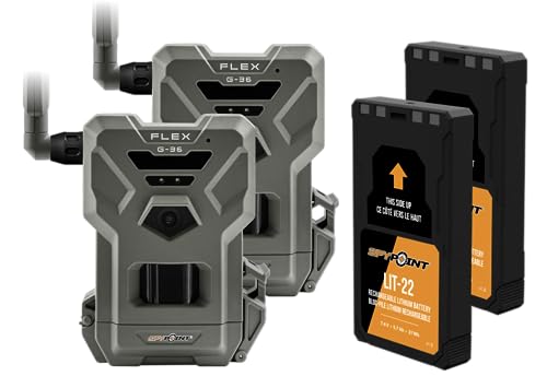 SPYPOINT Flex G-36 Twin Pack Cellular Trail Camera, 36MP Photos and 1080p Videos with Sound, GPS Enabled, Dual-Sim LTE Connectivity, 100' Flash & Detection Range + LIT-22 Batteries