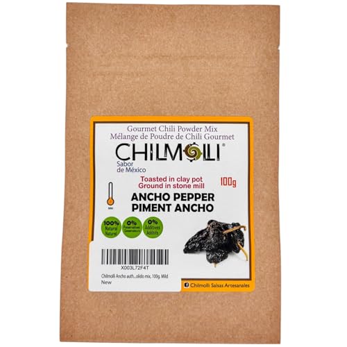 Chilmolli Ancho authentic 100% Mexican gourmet chilli powder mix/Mélange de poudre de chili ancho/chile a n c h o molido mix,100g. Mild. Imported by a Canadian company