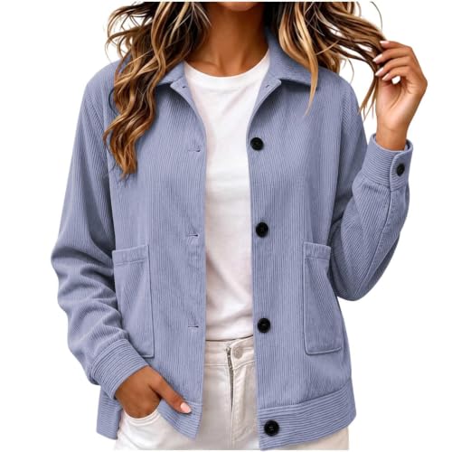 Womens Corduroy Jacket Button Down Shirt Long Sleeve Cropped Cardigans - image 1