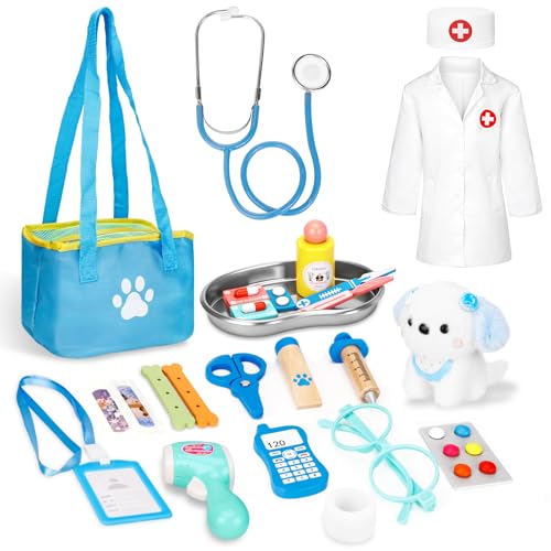 Valigetta Dottore Bambini,Kit Veterinario Bambini Giocattolo,Kit Dottoressa Bambina con Peluche