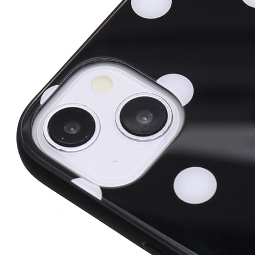 ONLYOU iPhone14 用 ケース 可愛い 韓国 背面ガラス TPU アクリル ガラス ドット 水玉 モノクロ モノトーン シンプル 大人 女子 ペア アイフォン14ケース(iPhone14 ブラック)