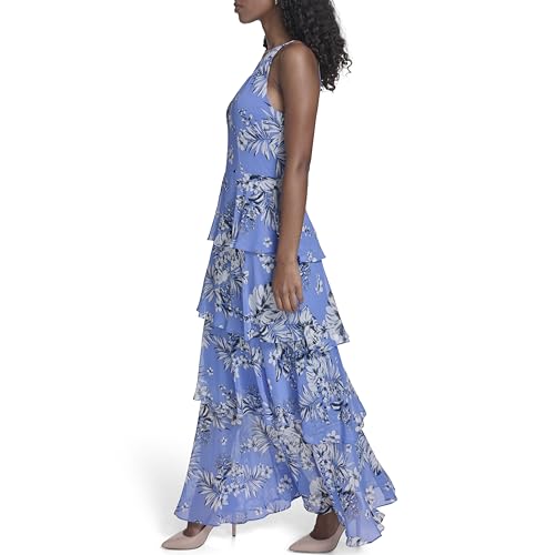 Image of Tommy Hilfiger Women's Sleeveless Halter Neck Tiered Skirt Maxi Dress