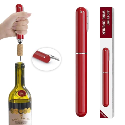 2-in-1 air pressure wine opener with cutting bottle aluminum foil knife air pump portable travel wine opener cork remover (four-color) (red) by YUEICOIY - Image 7
