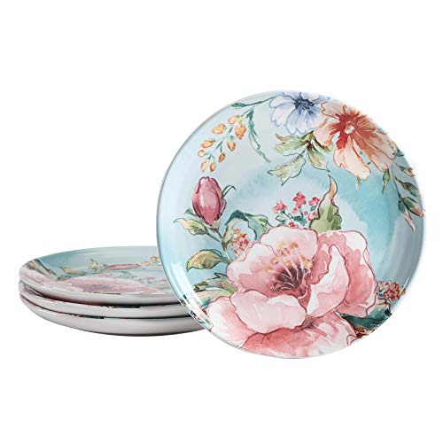 Bico Margret's Garden Ceramic Salad Plates, 8.75 Inch, Set Of 4, For Salad, Appetizer, Microwave & Dishwasher Safe #TOP12