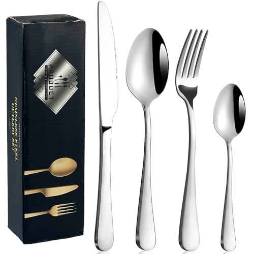 ZBXSNK 32Pcs Cutlery Set Heavy Duty Stainless Steel Cutlery Sets for 8 People Include Knives Forks Spoons Teaspoons Smooth and Burr-Free Dishwasher Safe Mirror Polished Cuttlery for Kitchen