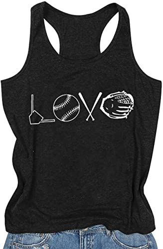 Baseball Tanks Top Women Baseball Love Graphic Tank Baseball Mom Shirts Racerback Tank Vintage Summer Sleeveless Black #TOP2