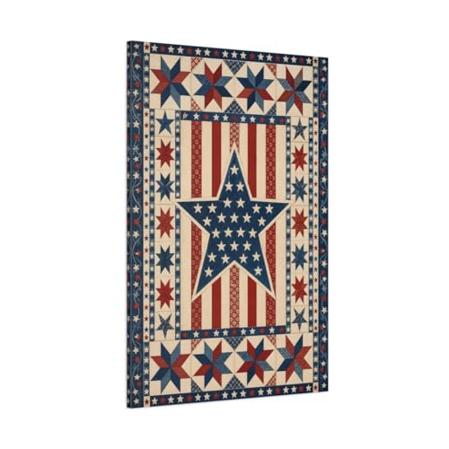 Toile canvas motif quilt patriotique de qualité musée avec châssis épais 3cm
