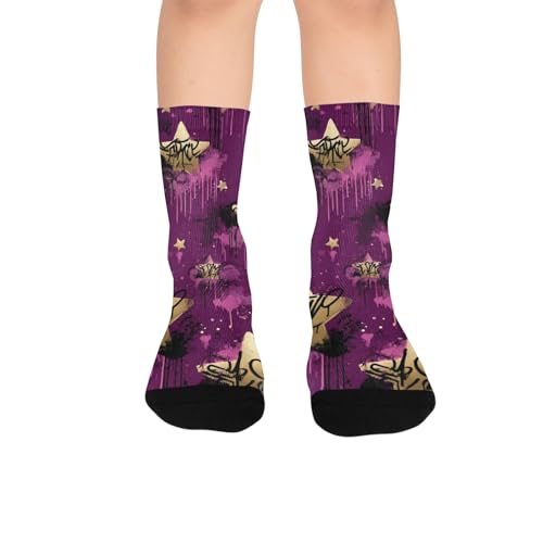 susiyo Glitter Graffiti Pattern Hiking Socks Boy Girls - Cushioned Crew Socks for Kids Soft, Breathable & Seamless Toe for All-Day Comfort