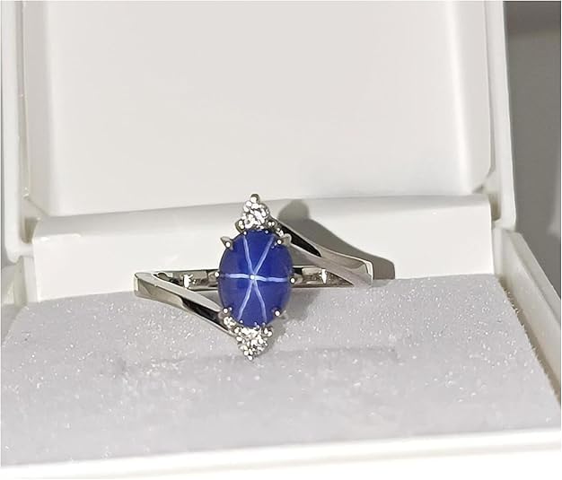 Blue Lindy Star Sapphire Ring Prong Setting Ring 6 Ray Lindy Star Rings For Mother's Engagement Rings 925 Sterling Silver September Birthstone4