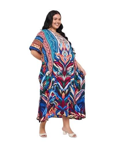 Image of Gypsie Blu Women Plus Size Kaftan Dress Beach Cover Up Maxi Dresses for Women, V-Neck Kimono Sleeve 1X-3X