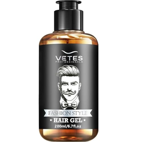 Men’s Hair Styling Gel, Long-Lasting Moisturizing & Strong Hold & Shine with No Residue & Easy Wash - Retro Greaser & Moderate Fragrance - 6.7oz/200ml