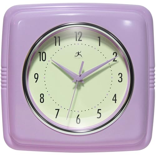 Infinity Instruments Square Retro Wall Clock, Lavender, 9.25"
