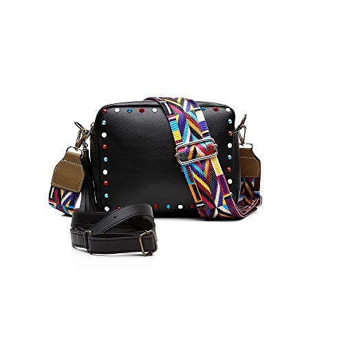 Bolsa Transversal Com Metais Coloridos E Alça Colorida Preto - Alice Monteiro