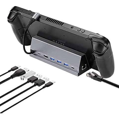 2BSON 7-in-1 Docking Station dor Steam Deck, Steam Deck Dock with HDMI 4K@60Hz, 2 USB-A 3.0, USB-C 3.0, Gigabit Ethernet, USB-C Full Speed Charging Port Cover