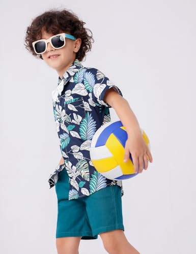 JunNeng Toddler Baby Boy Shorts Sets Hawaiian Outfits,Tropical Floral Short Sleeve Shirt +Elastic Shorts Vacation Clothes4