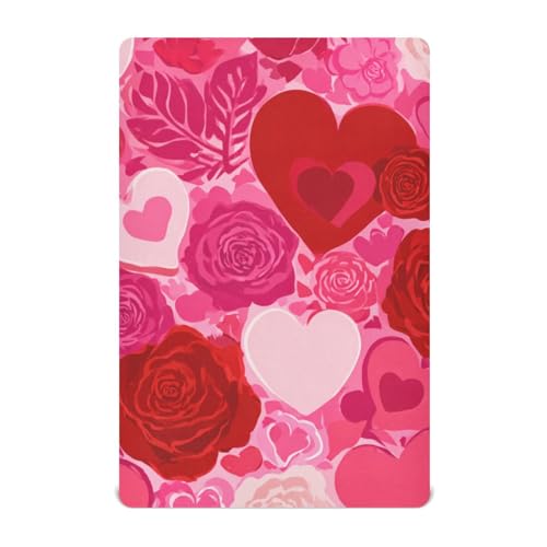 Image of Crib Sheet Breathable Soft Crib Mattress Sheet for Baby Toddler Boys Girls Fitted Crib Sheet Fit Standard Crib Mattress 52 x 28 Inch Pink Love and Rose Valentine